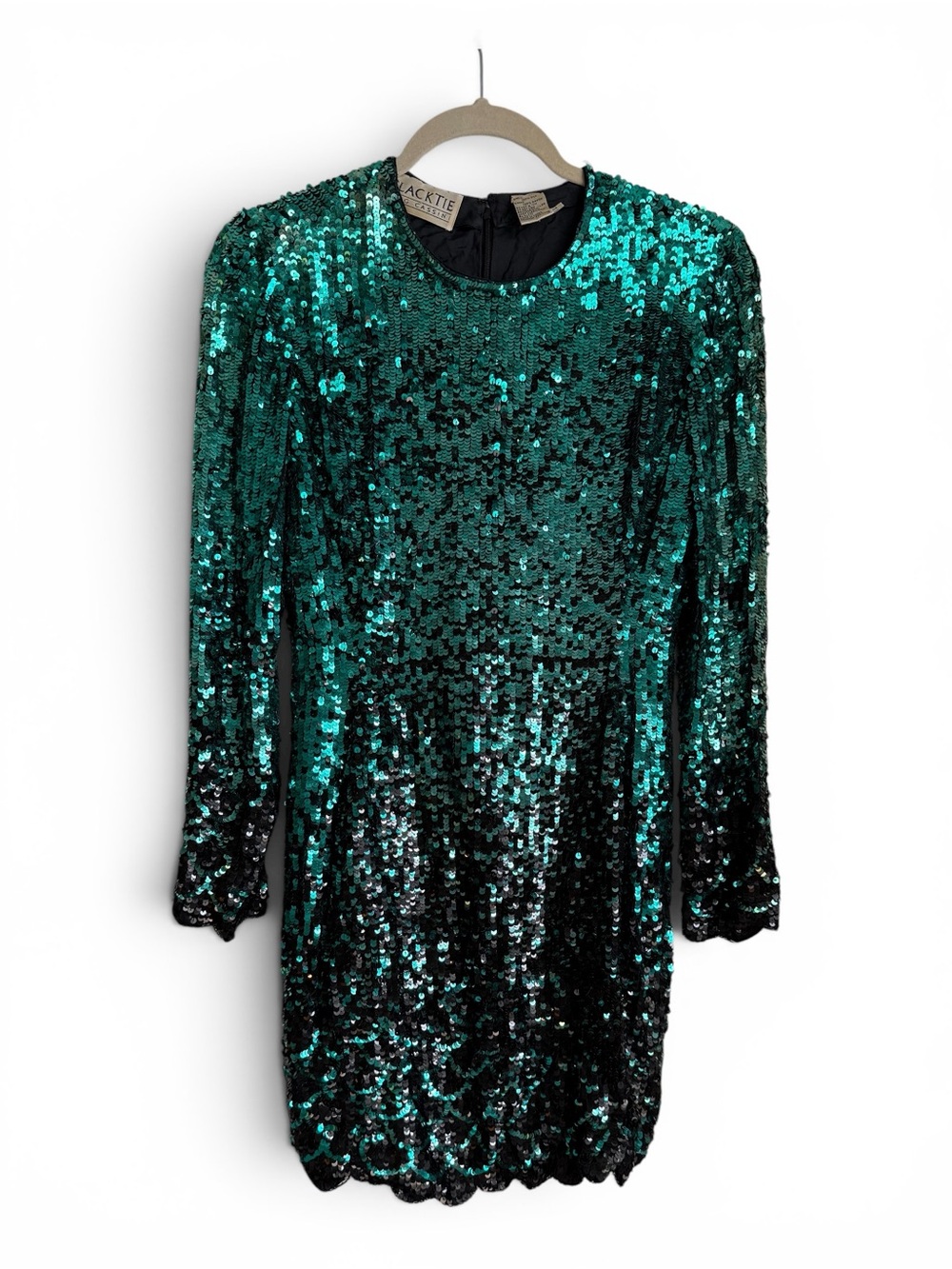 Vintage 100% Silk Sequin Ombre Dress Green | 80s | Size 4 - Picture 2 of 5